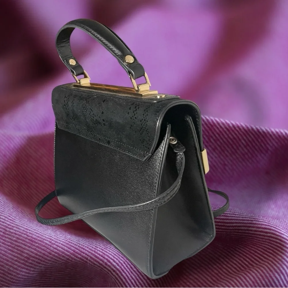Dune London Black Faux Leather Reptile Embossed Structured Satchel Crossbody - Picture 4 of 15